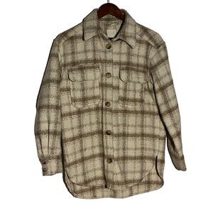 Women's H&M Cream & Tan Plaid Shacket